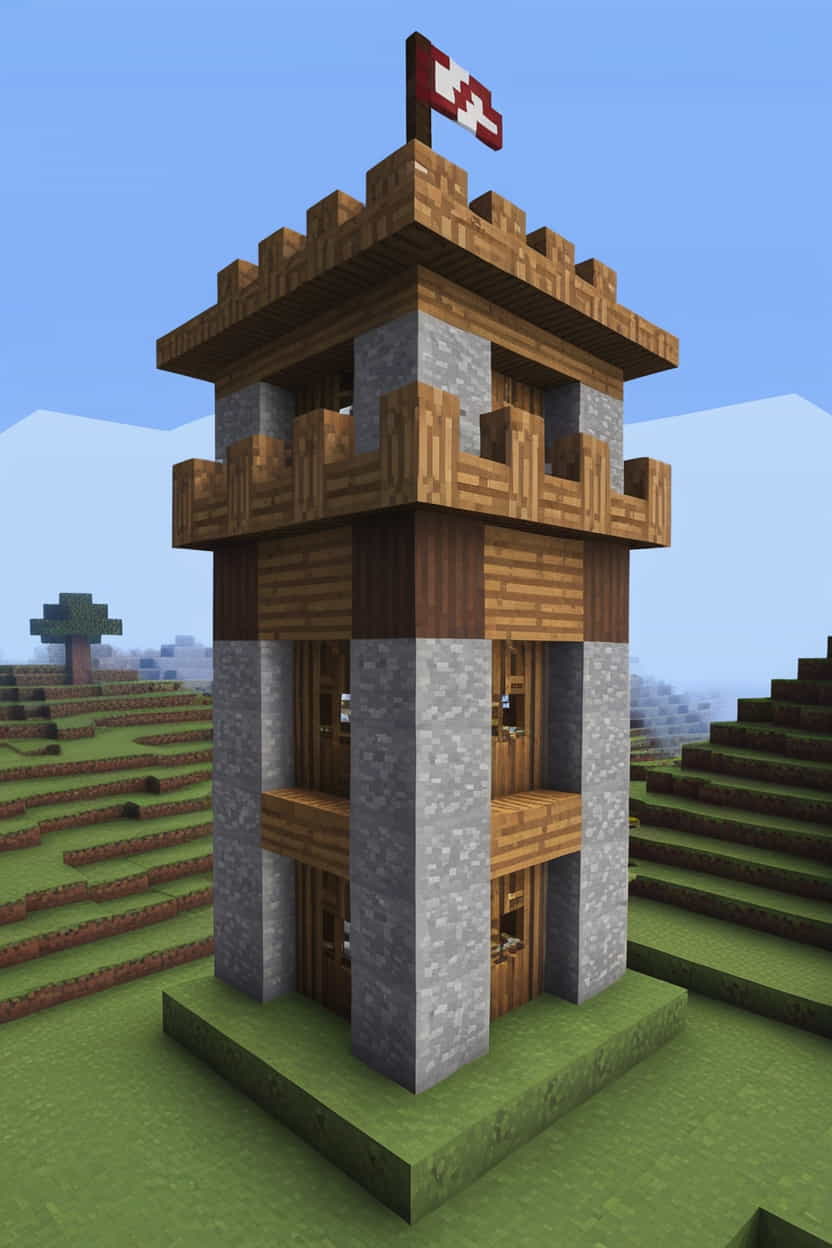 a sturdy medieval minecraft watchtower with cobblestone (2) 