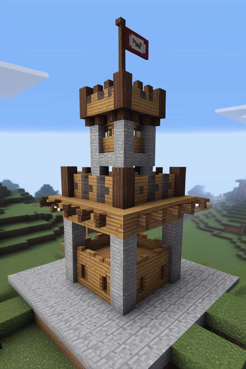 a sturdy medieval minecraft watchtower with cobblestone (3) 