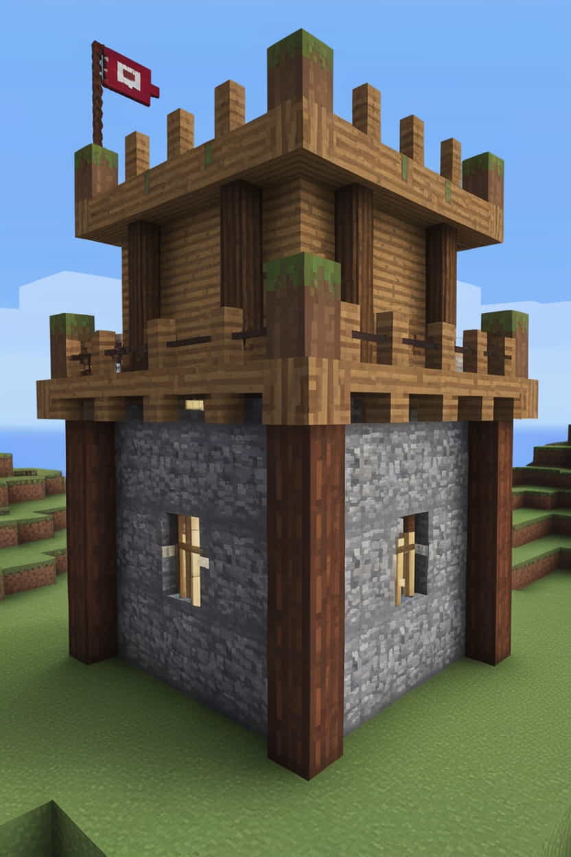 a sturdy medieval minecraft watchtower with cobblestone 4 