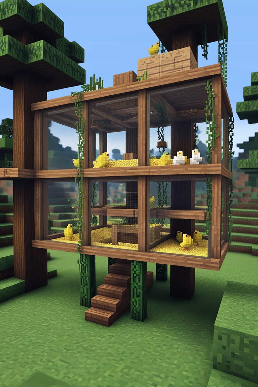 a treehousestyle minecraft aviary for chickens using jungle wood (1) 