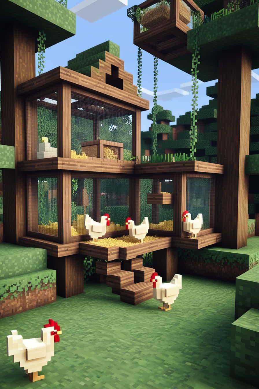 a treehousestyle minecraft aviary for chickens using jungle wood (2) 