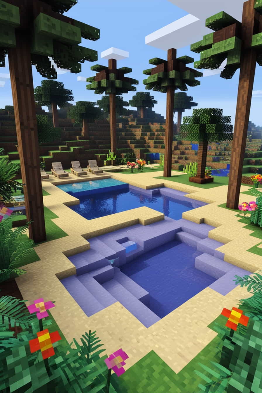 a tropical minecraft garden use palm trees colorful  (1) 