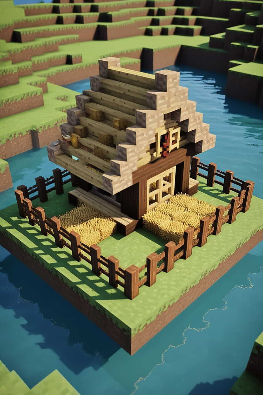 a whimsical minecraft chicken coop on a floating island (1) 