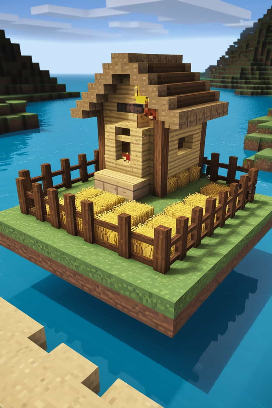 a whimsical minecraft chicken coop on a floating island (2) 