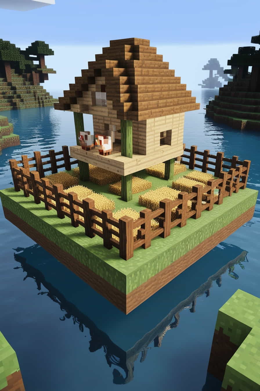 a whimsical minecraft chicken coop on a floating island (3) 