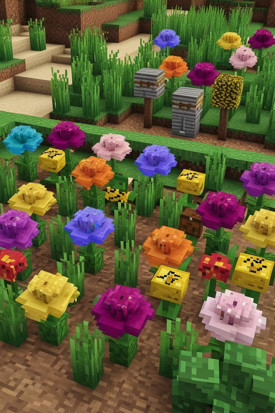 an assortment of colorful minecraft flowers and tall grass (1) 