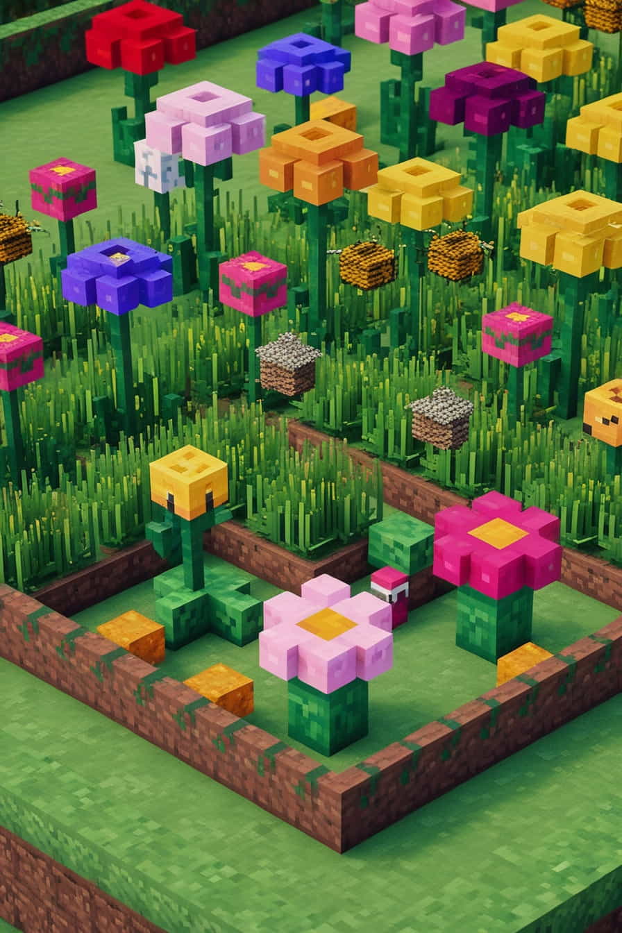 an assortment of colorful minecraft flowers and tall grass (2) 