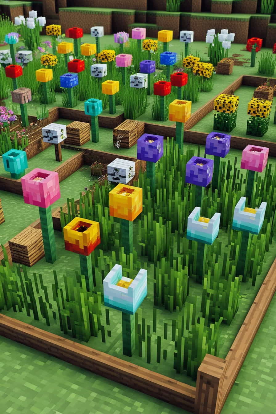 an assortment of colorful minecraft flowers and tall grass (3) 