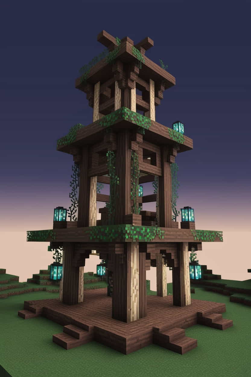 an elven minecraft tower using dark oak and birch wood (2) 