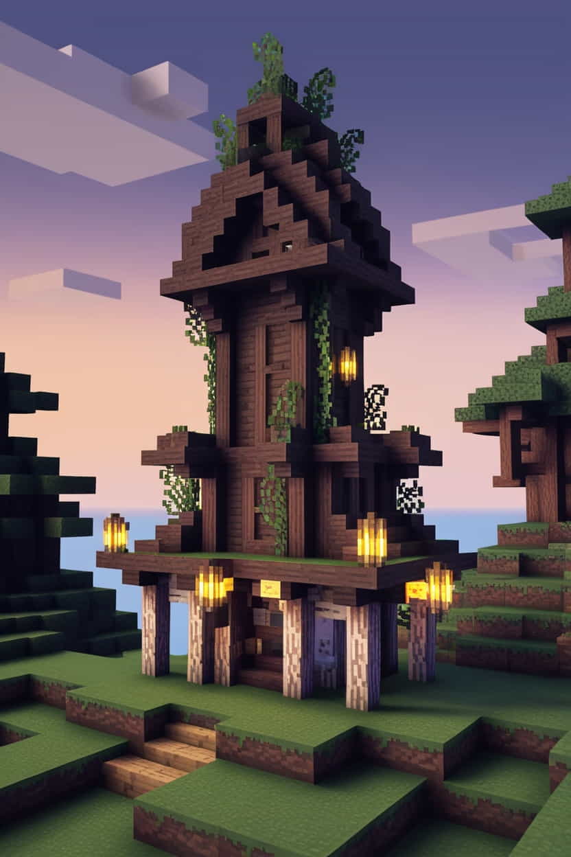 an elven minecraft tower using dark oak and birch wood (3) 