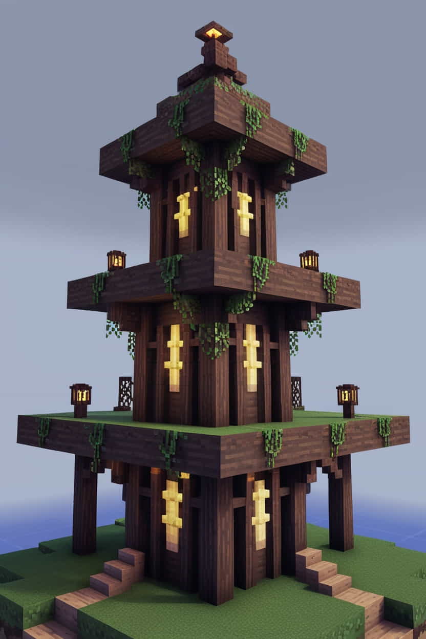 an elven minecraft tower using dark oak and birch wood (4) 