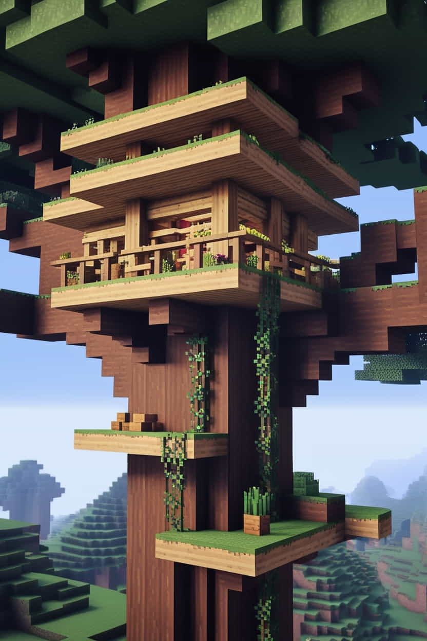 an enchanting minecraft treehouse high up in the branch (2) 