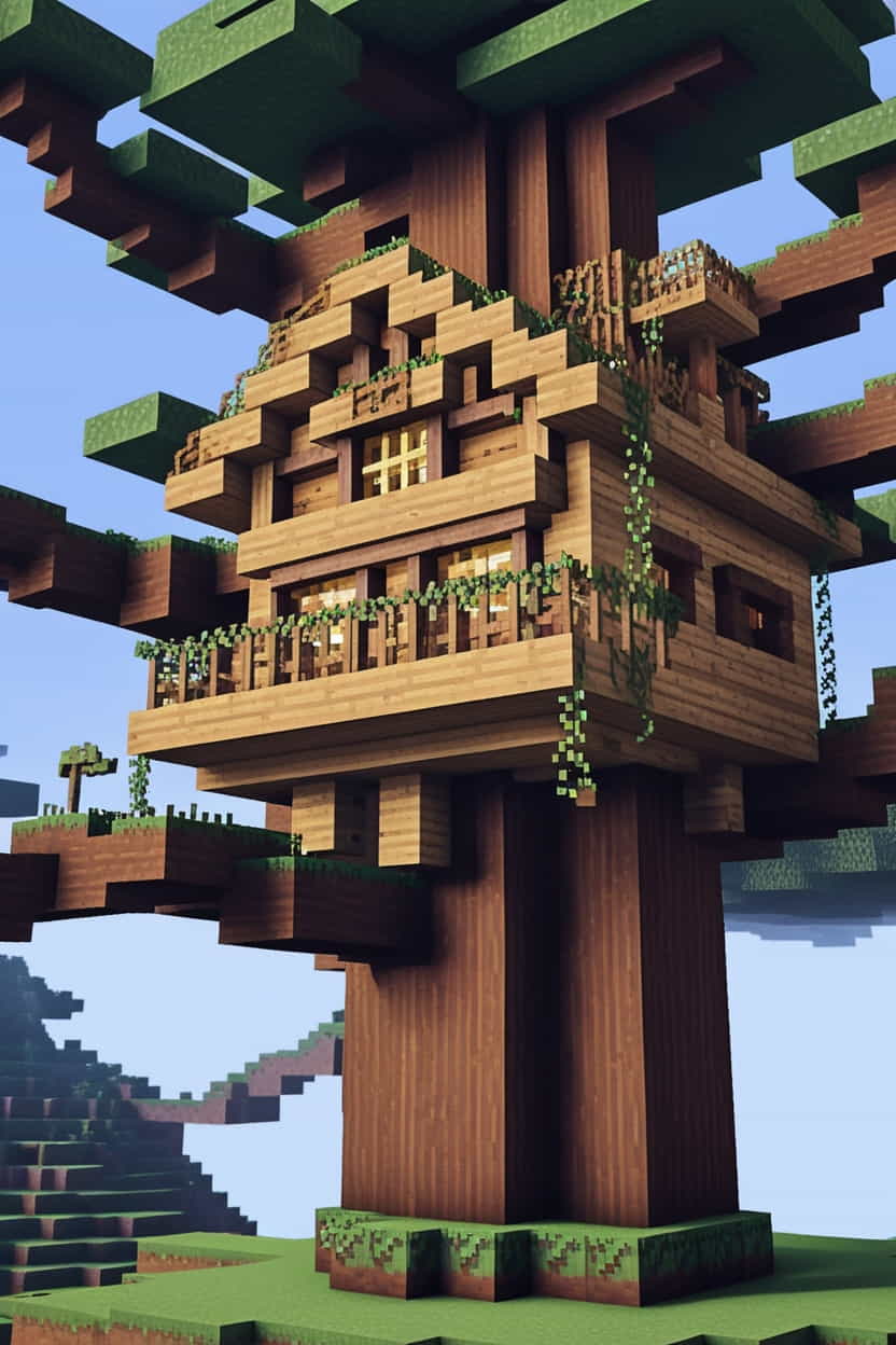 an enchanting minecraft treehouse high up in the branch (3) 