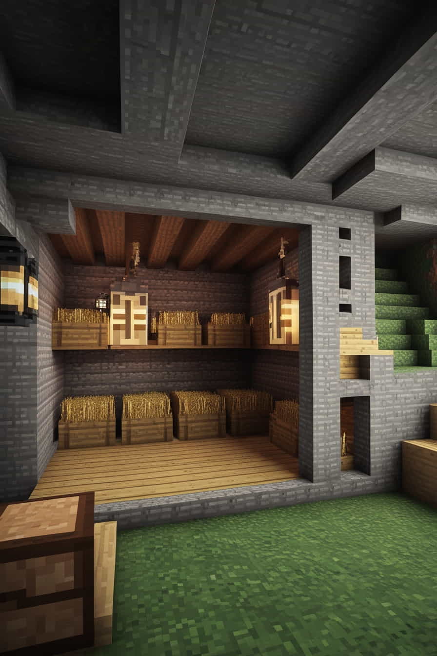 an underground minecraft chicken den using stone brick 3 