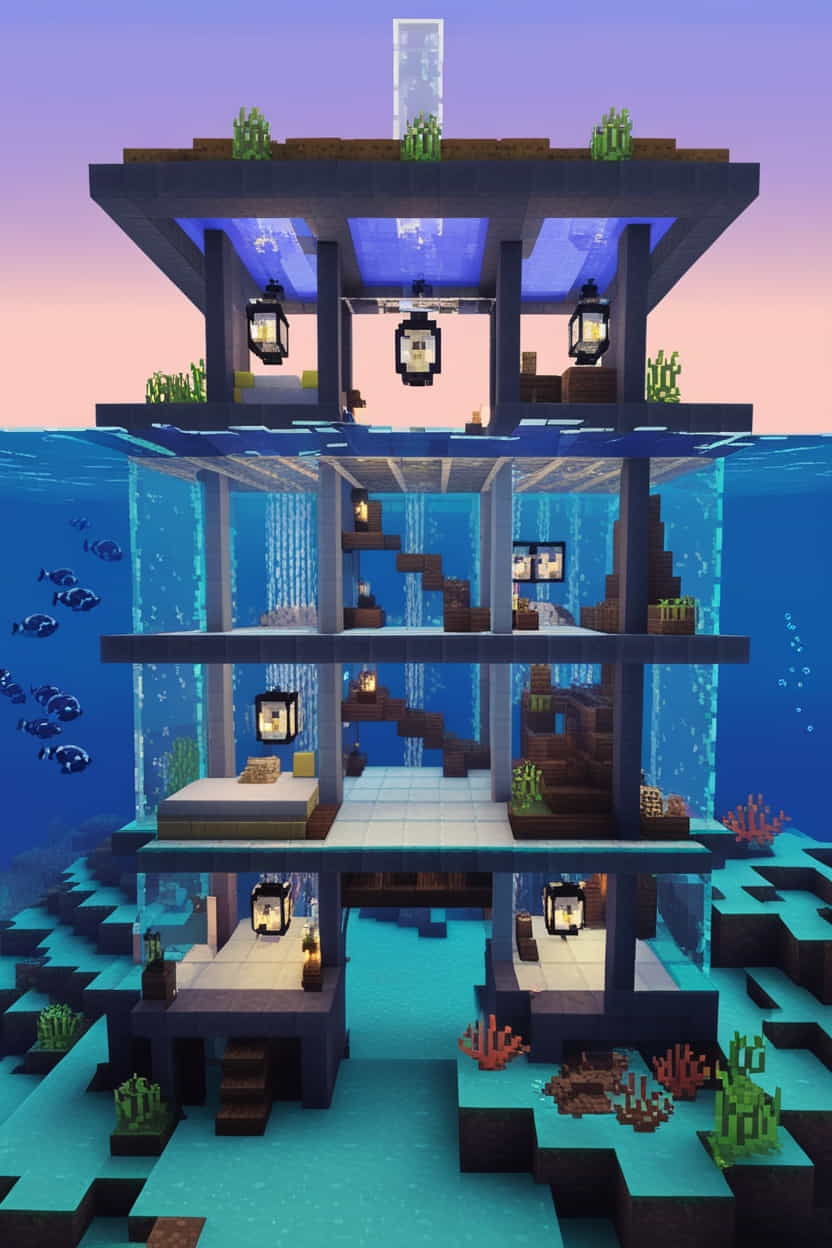 an underwater minecraft base for an adventurous living 2 