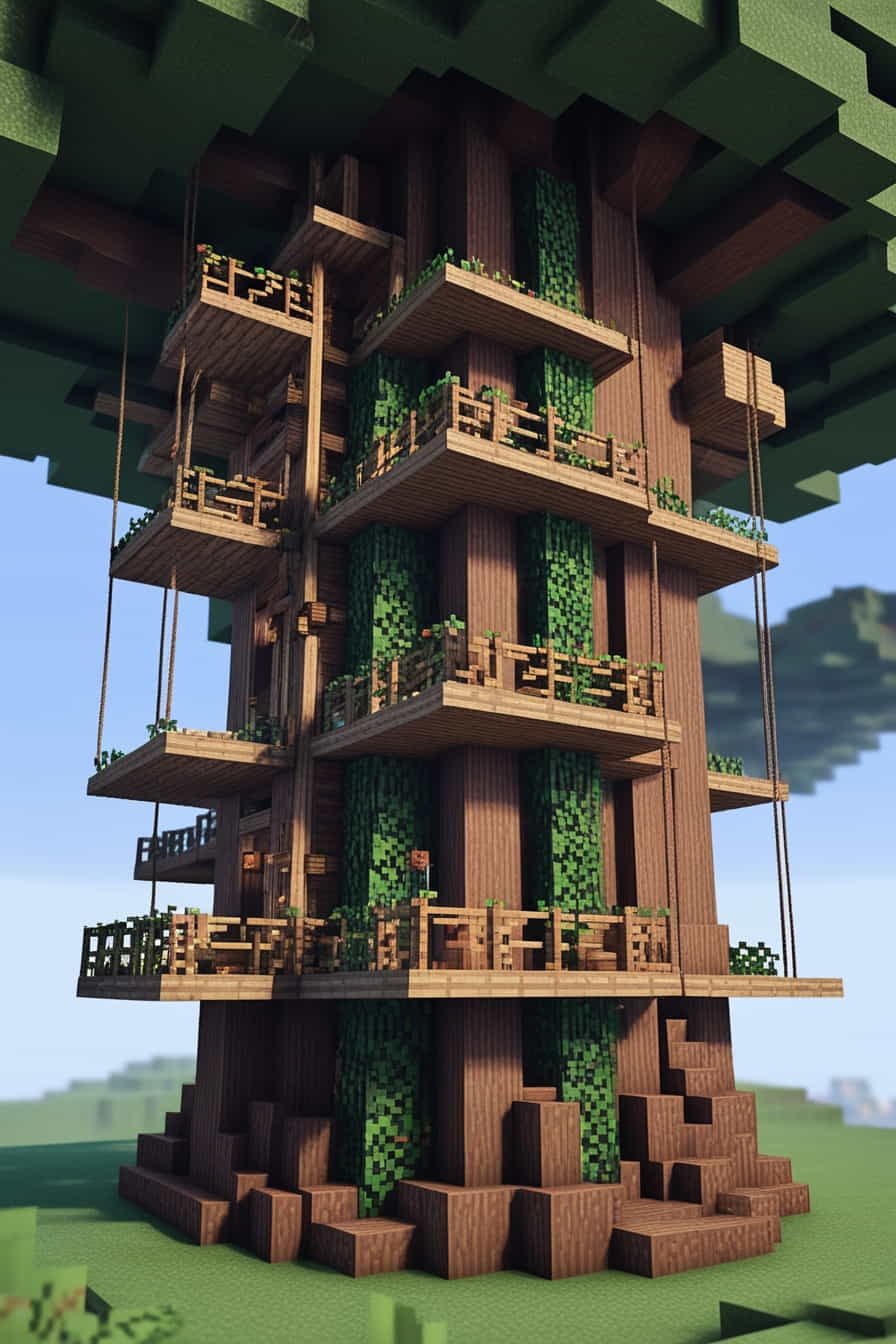 combine the concepts of a treehouse and a minecraft 2 