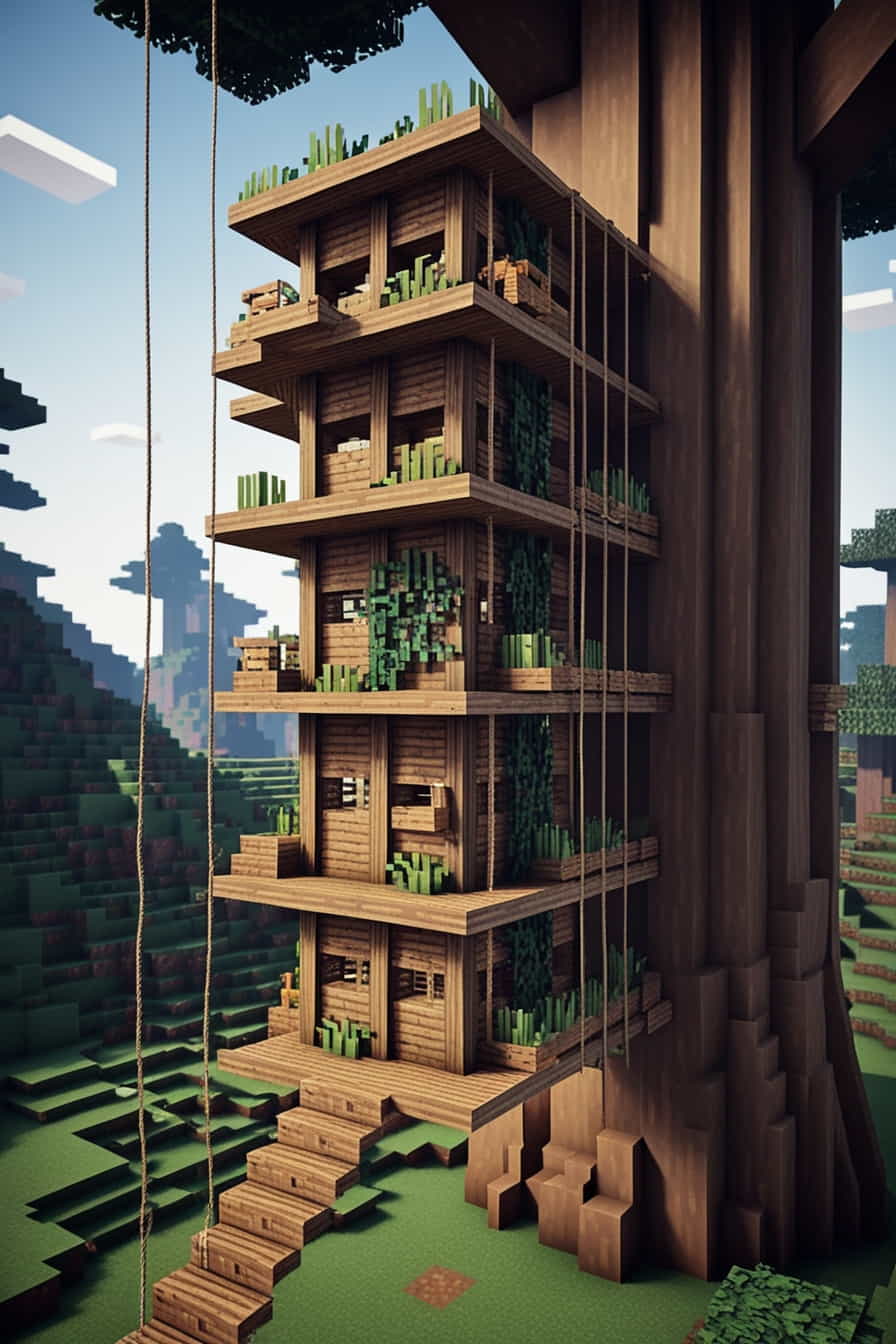 combine the concepts of a treehouse and a minecraft 4 