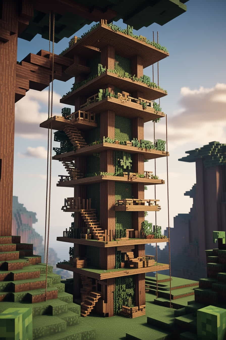 combine the concepts of a treehouse and a minecraft 