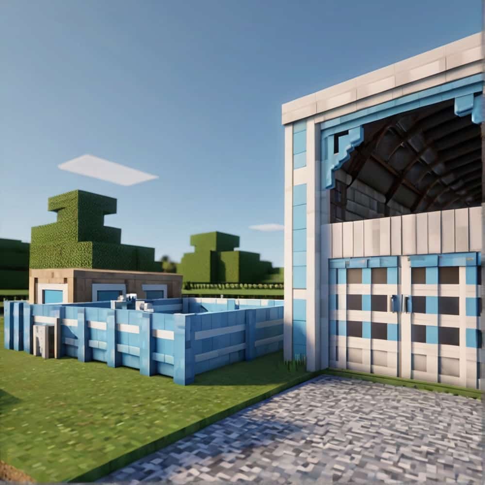 cute minecraft barn in light blue and white for a fresh look 1 