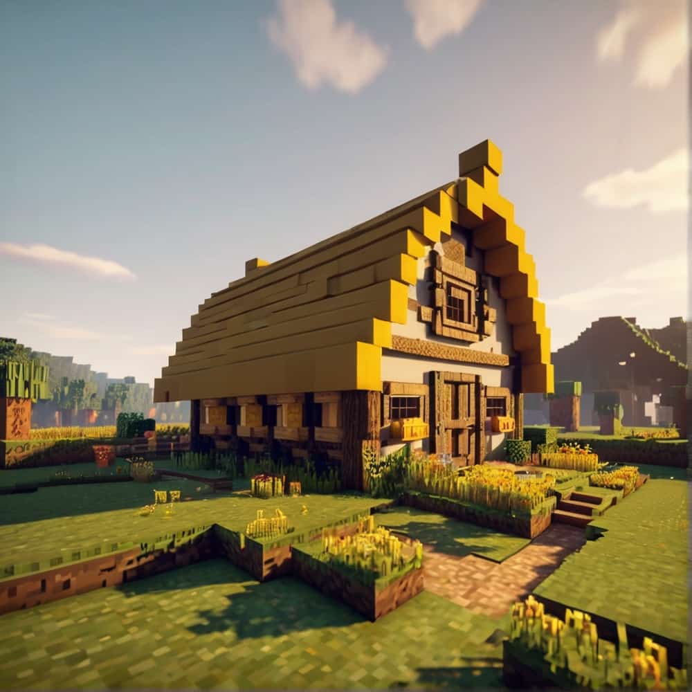 cute minecraft barn with a thatched roof using yellow and brown wool 1 