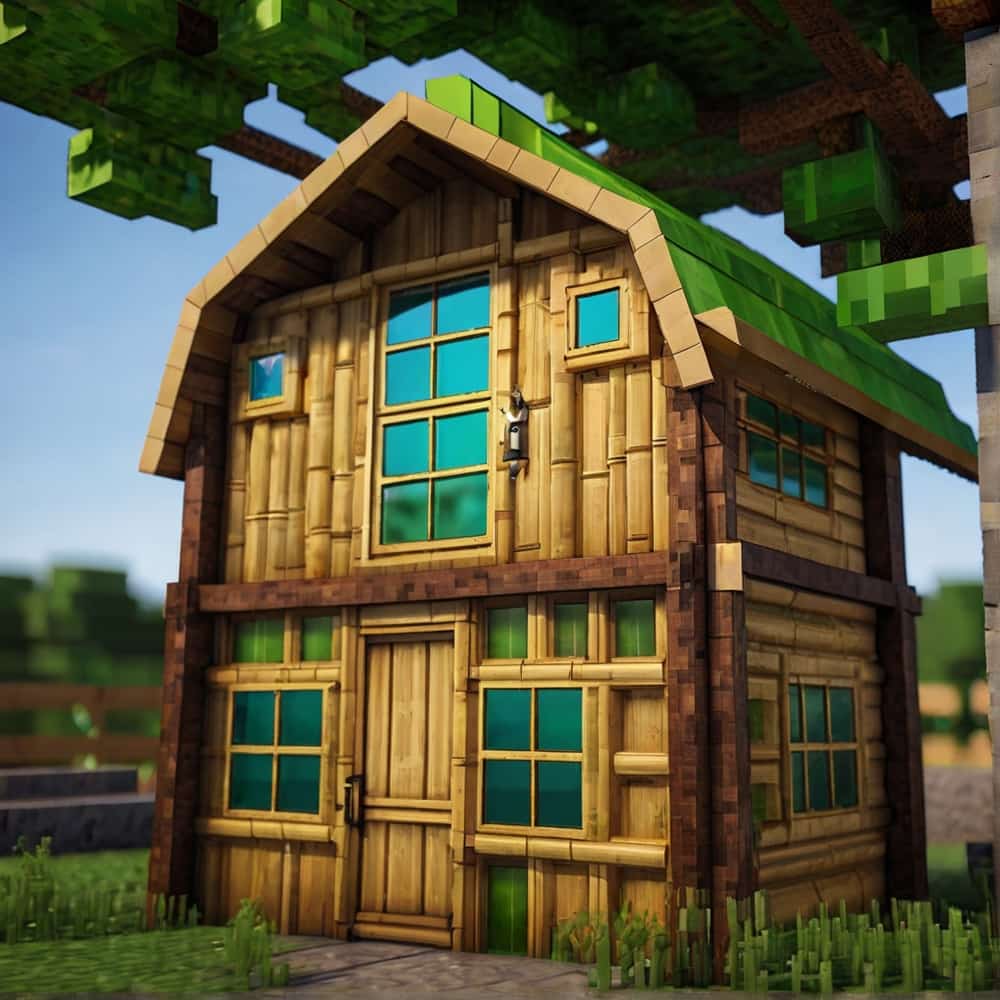 cute minecraft barn with bamboo and green stained glass 3 