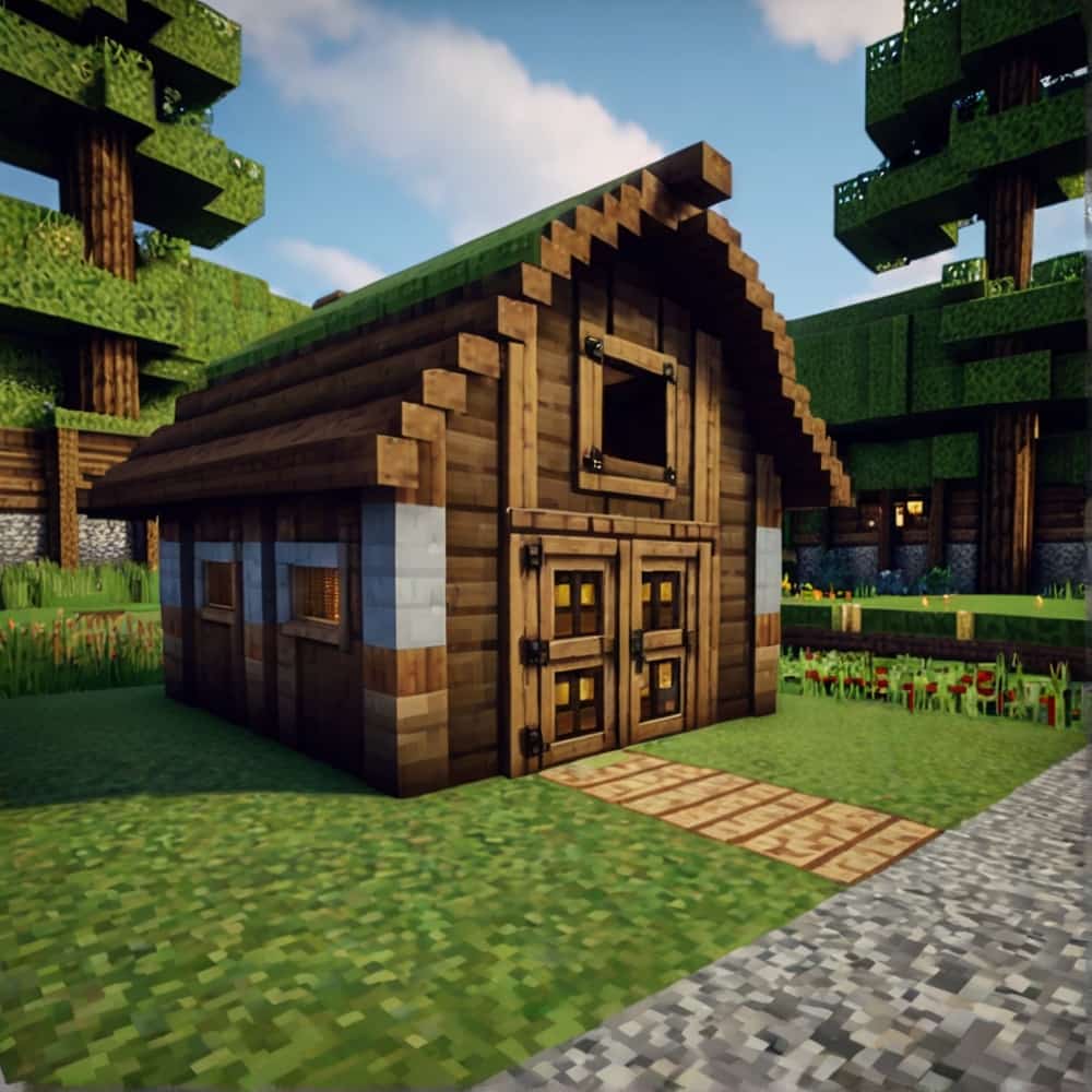 cute minecraft barn with spruce wood planks and dark oak logs for a rustic appeal 2 