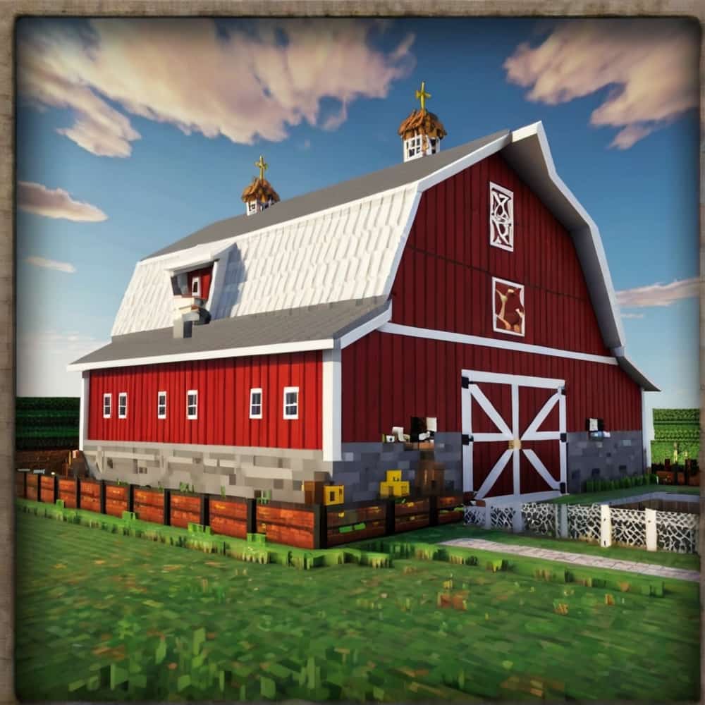 cute minecraft barn with the timeless look of a bright red wool barn with white trim 2 