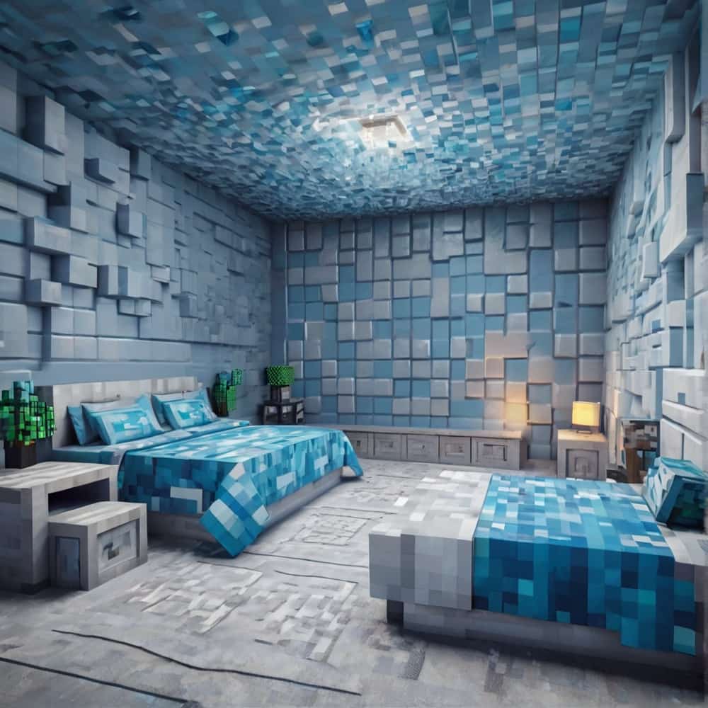 cute minecraft bedroom in a frosty feel with iceblock wall 2 