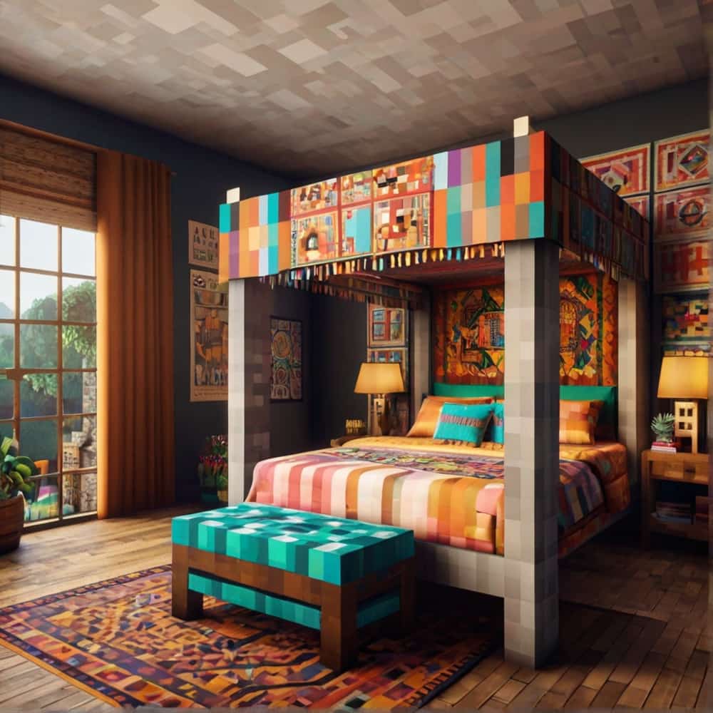     cute minecraft bedroom with a mix of colorful patterns 2 