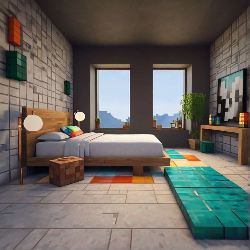 cute minecraft bedroom with a sleek look with stone slabs for walls and floors 1 