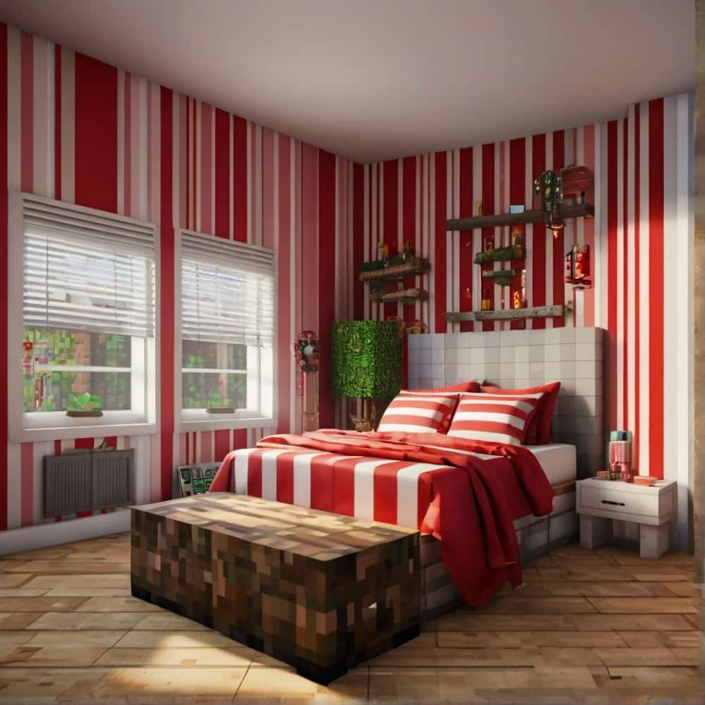     cute minecraft bedroom with red and white striped wall 2 