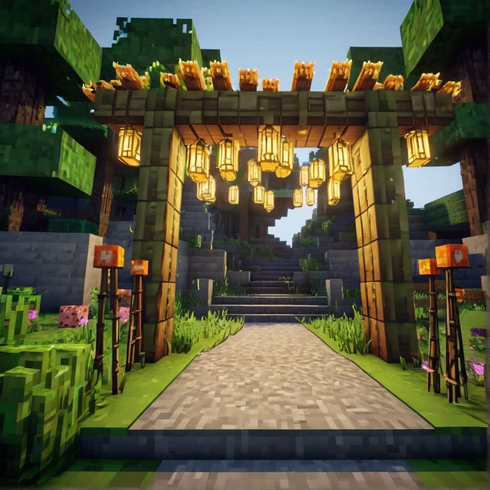 cute minecraft garden entrance using bamboo stalks to create a natural looking gate 2 