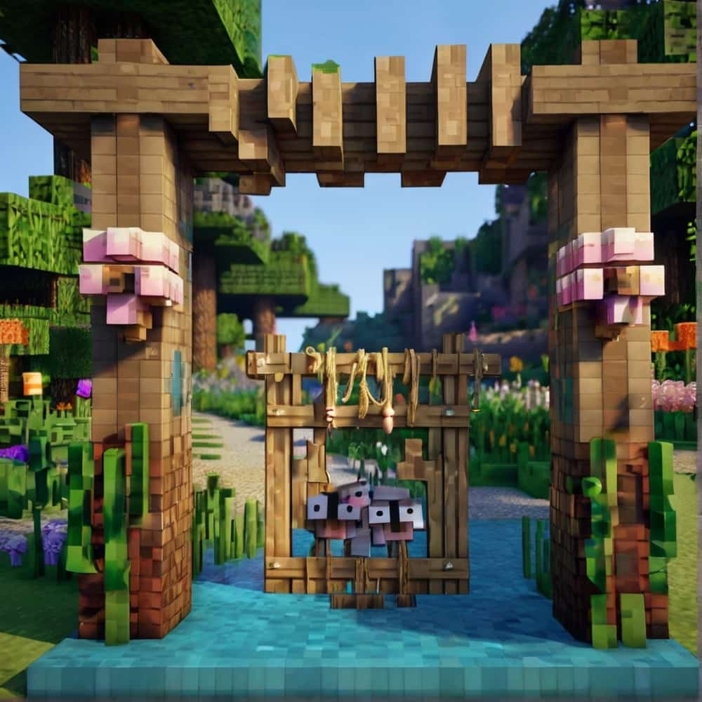 cute minecraft garden entrance with a beach themed garden outline your entrance with weathered fence posts tied together 1 