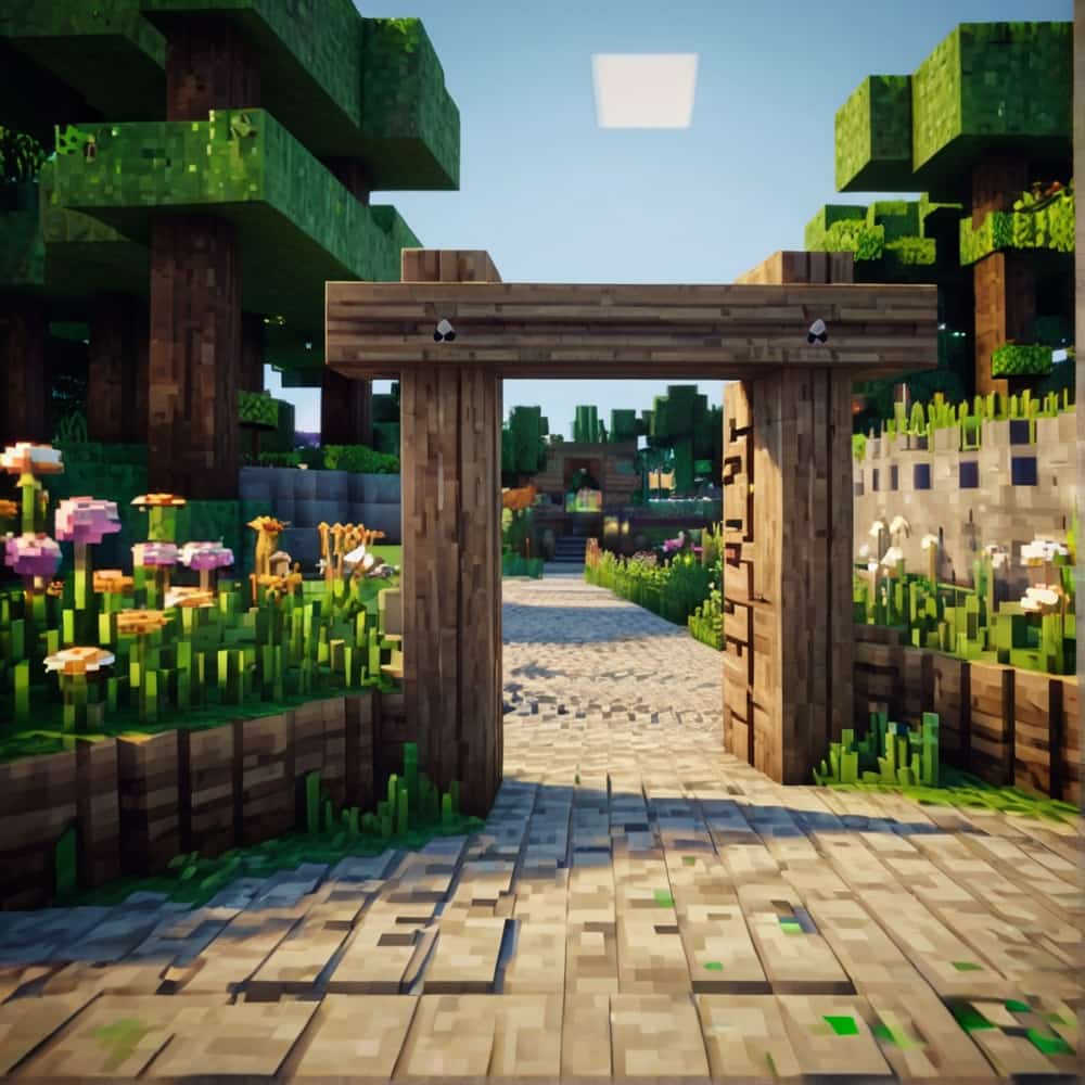 cute minecraft garden entrance with a beach themed garden outline your entrance with weathered fence posts tied together 2 