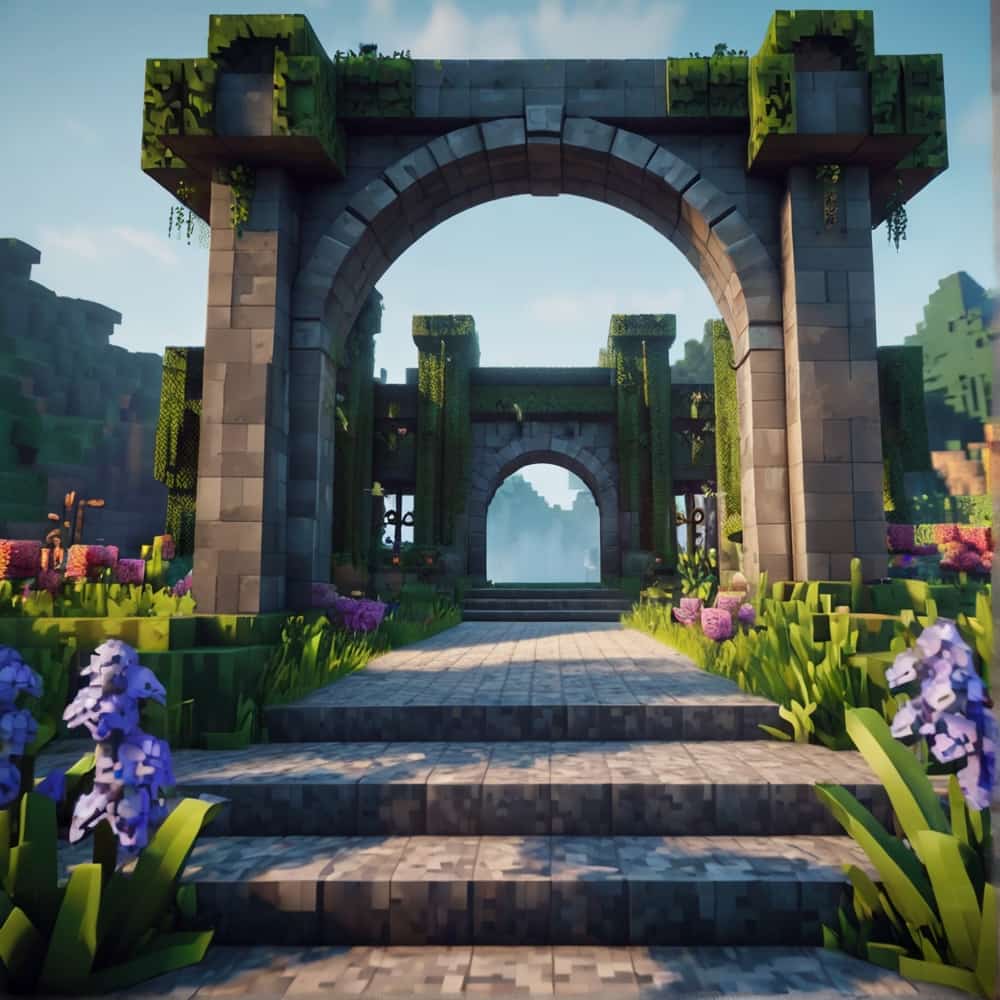 cute minecraft garden entrance with a circular stone gate reminiscent of ancient gardens 1 