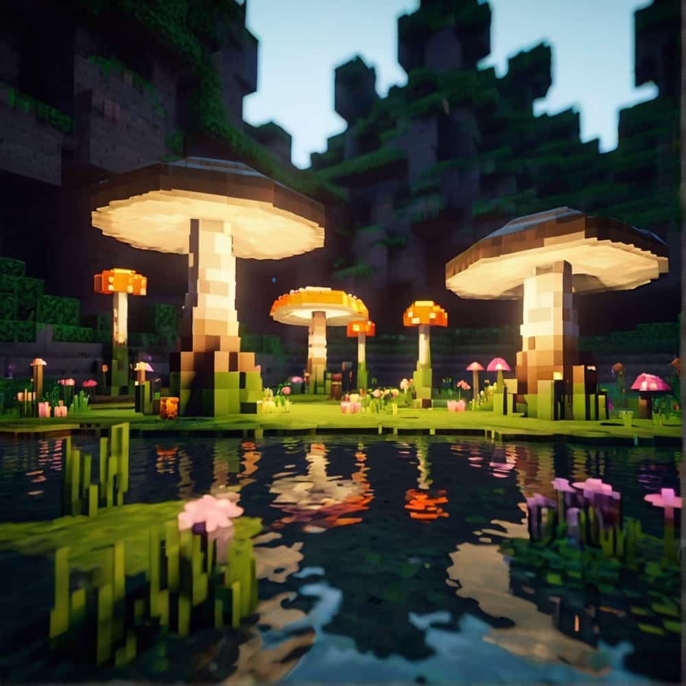     cute minecraft garden giant mushrooms and low light to create a mysterious enchanting garden 1 