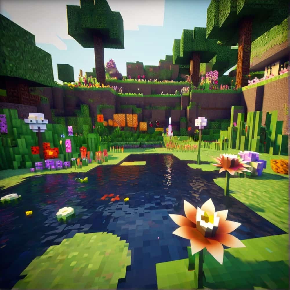 cute minecraft garden that attracts pixelated butterflies 1