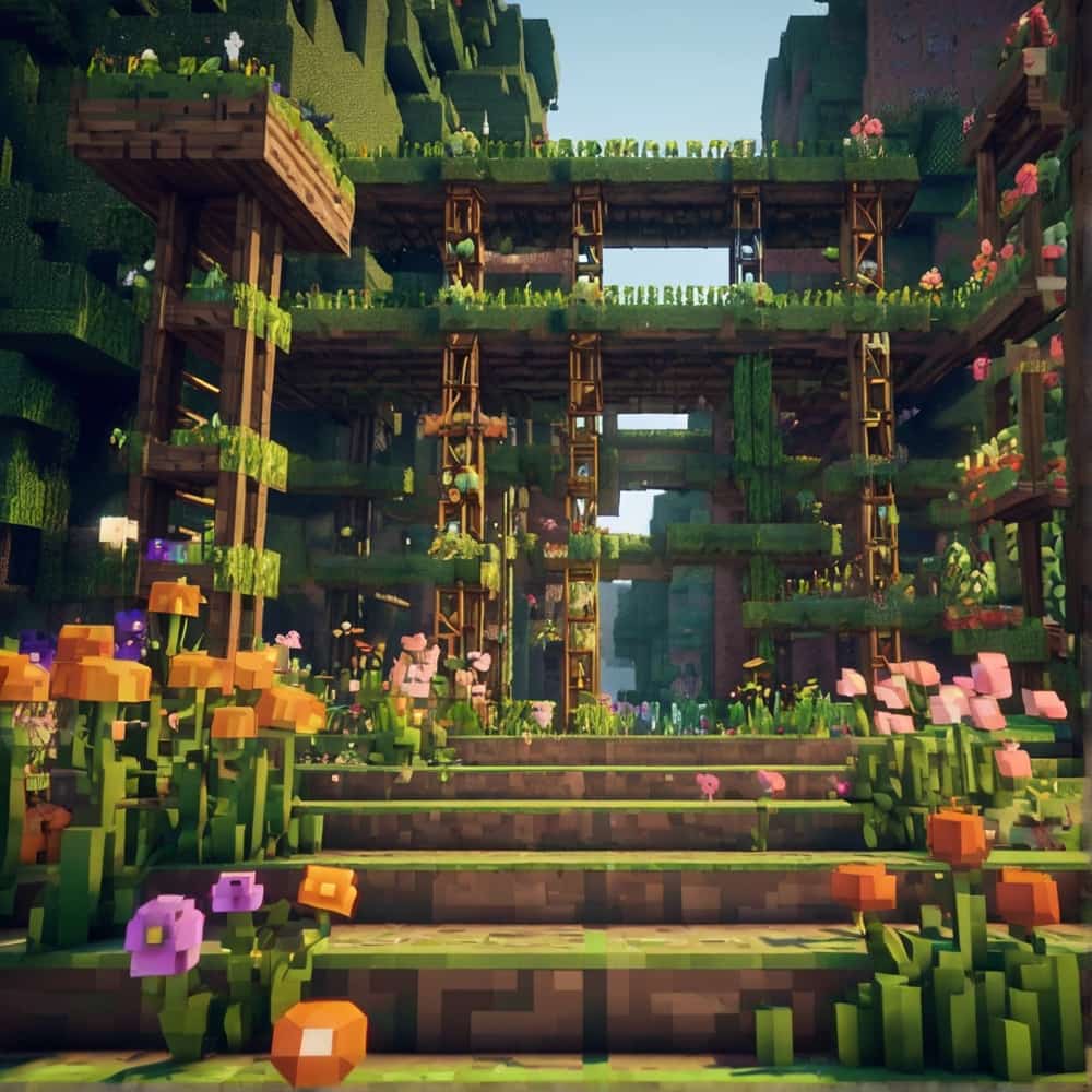     cute minecraft garden with a series of elevated platform 2 