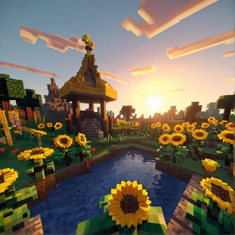 cute minecraft garden with an area to towering sunflowers that turn to face the rising sun 1