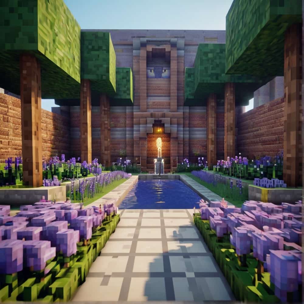     cute minecraft garden with lavender bushes encouraging visitors to lose themselves 1 