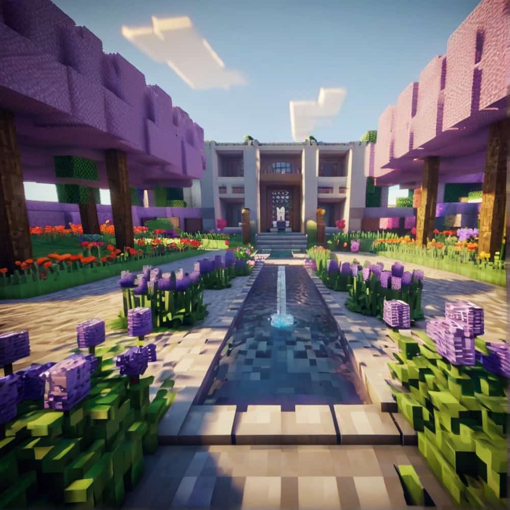 cute minecraft garden with lavender bushes encouraging visitors to lose themselves 2 