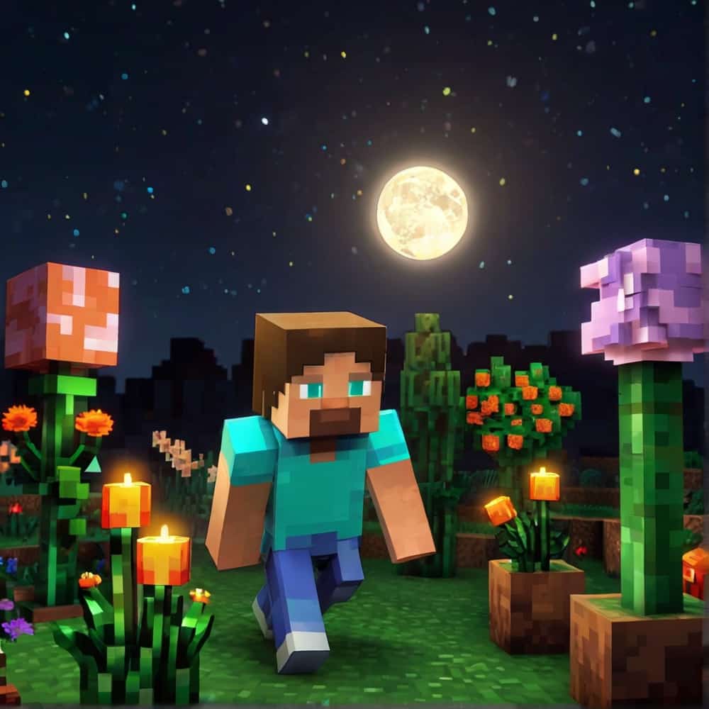 cute minecraft garden with nightblooming plants and shimmering glowstones 1