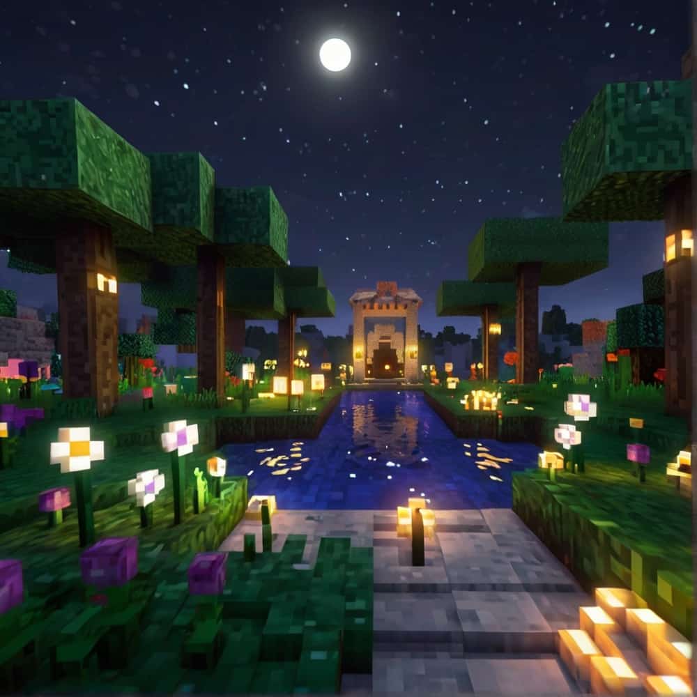 cute minecraft garden with nightblooming plants and shimmering glowstones 2