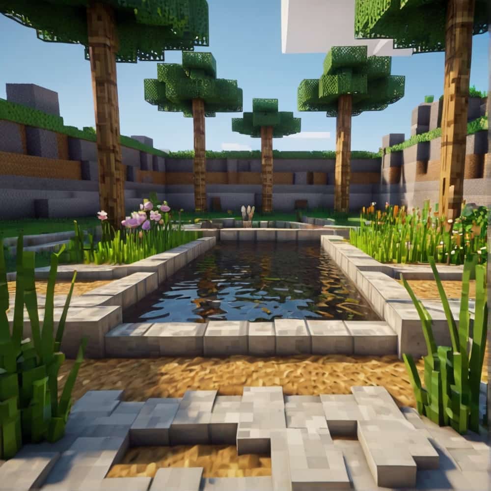 cute minecraft garden with smooth stones sand patterns 0