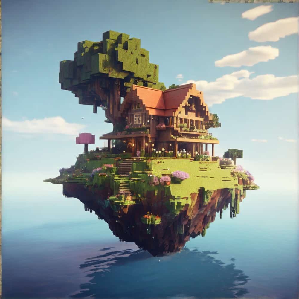 cute minecraft house on a floating island 1