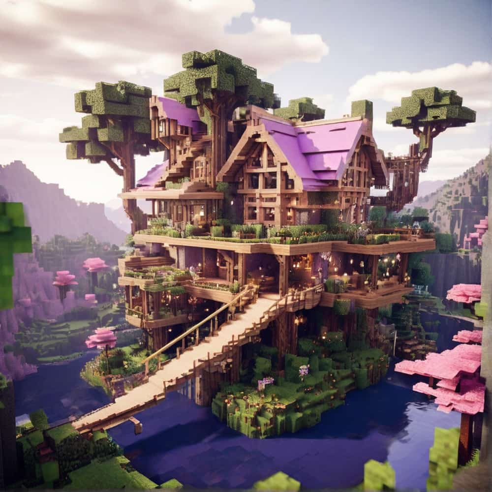 cute minecraft house with a home high in the branches using jungle wood and leaves 3