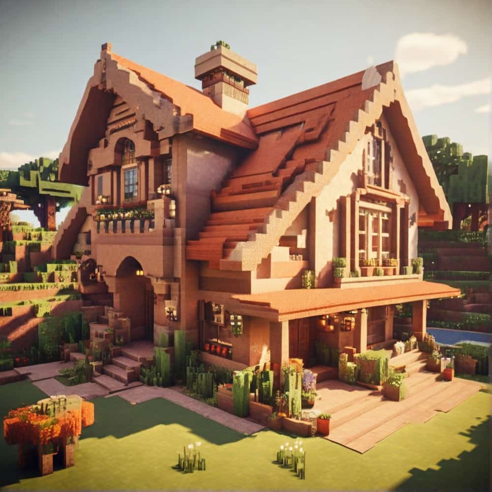 cute minecraft house with an adobestyle abode with terracotta and sandstone