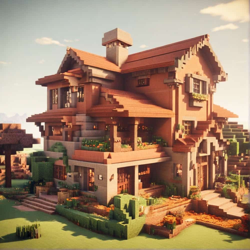 cute minecraft house with an adobestyle abode with terracotta and sandstone 2