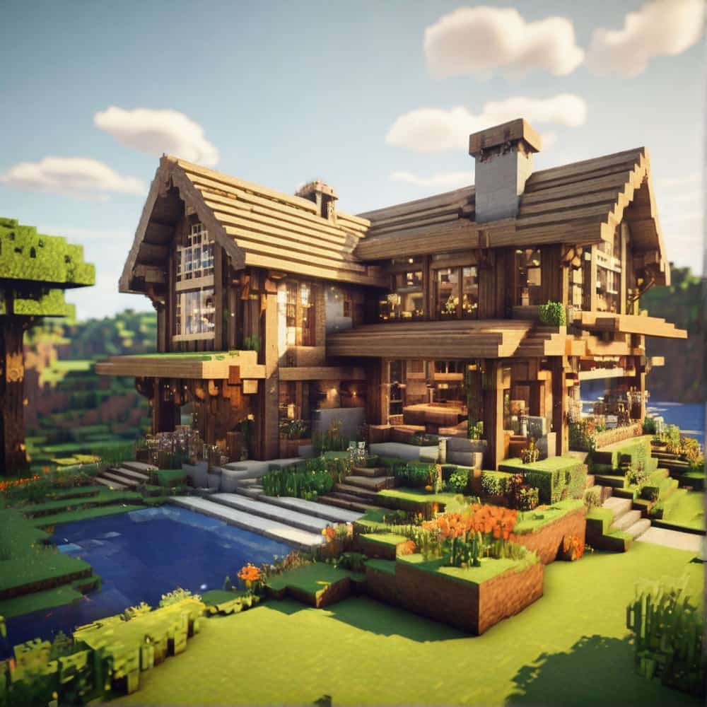 cute minecraft house with rustic charm by building a house with clean lines and large glass panels 2