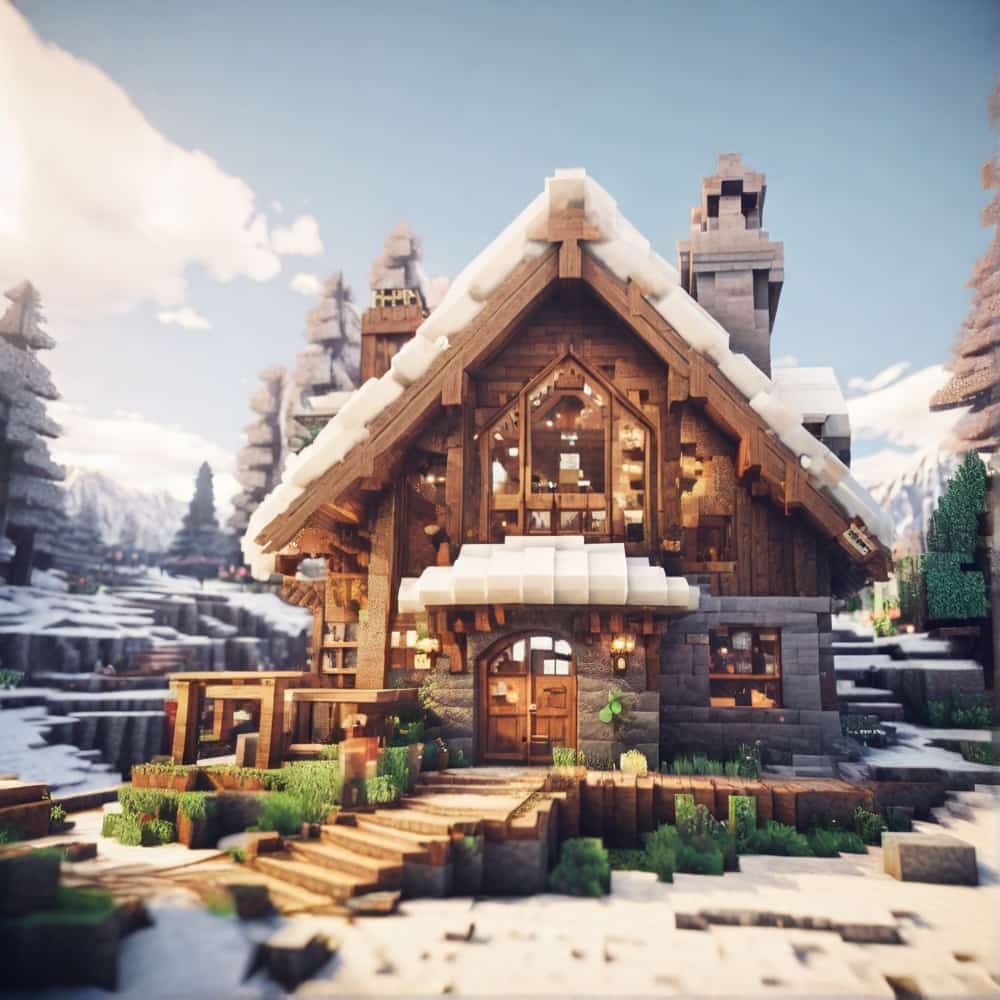 cute minecraft house with snug cabin in a snowy biome 1